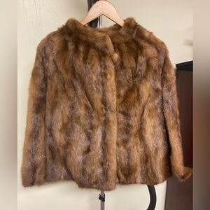 Vintage Brown Mink Fur Stole Jacket, Short Coat Size M